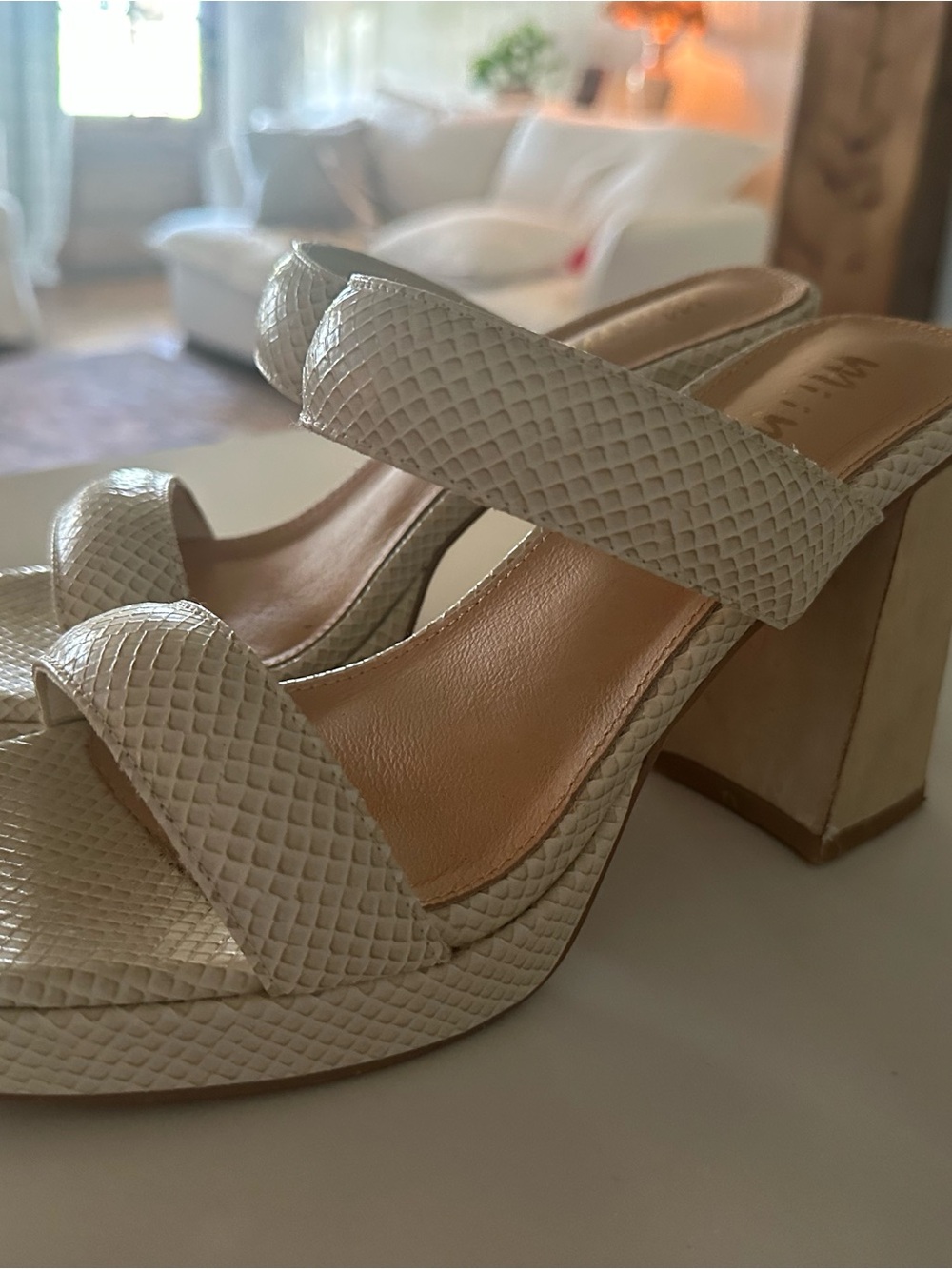 Vince Camuto Cream Textured Crossband Block Heel Slides - Picture 4 of 4